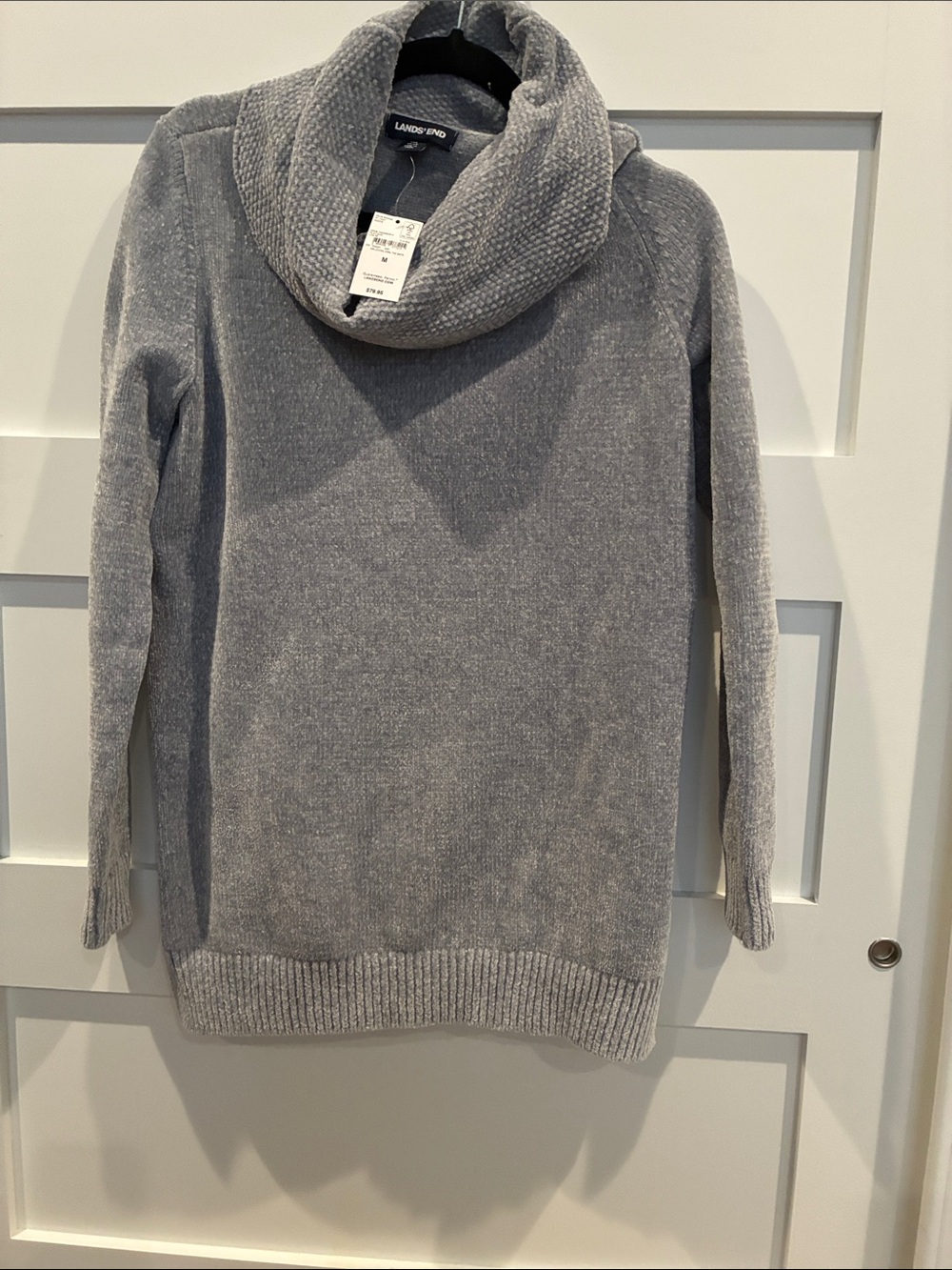 Lands' End Heather Gray Chenille Cowl-Neck Sweater